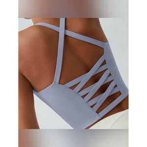 New Halara Crisscross Backless Cropped Yoga Tank Top Sz Medium Light Blue